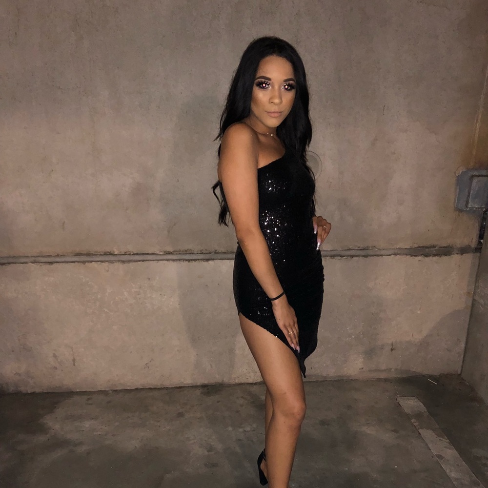 Fashion nova black sequence dress one shoulder